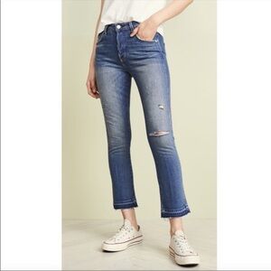 AMO Babe Slim Straight Jeans Dive Bar Destroy Wash Raw Hem Distressed Size 29